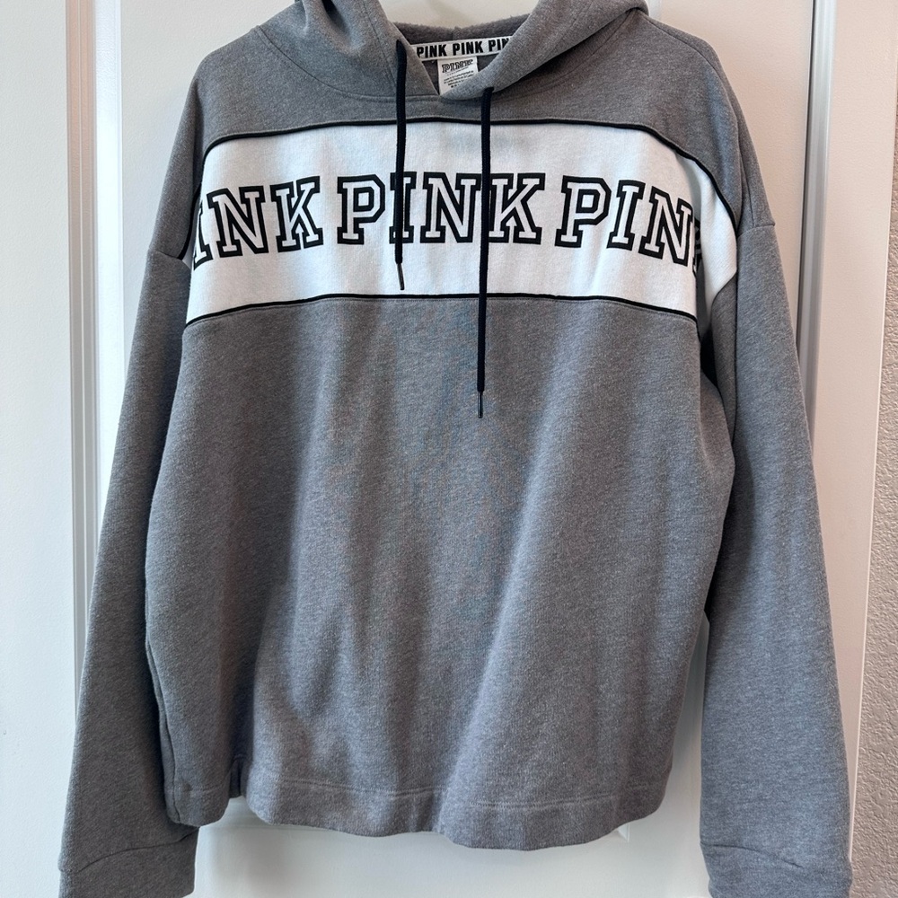 PINK Gray Hoodie with Black and White Accents